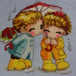 クロスステッチ完成品☆雨中的浪漫☆