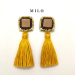☆1点もの☆四角パーツとビーズ刺繍のタッセルピアス/イヤリング