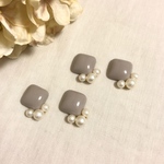 大人可愛い♡グレーのスクエアカボションと コットンパールのイヤリング・ピアス