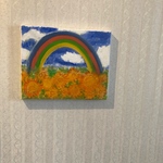  光に満ちたこころ温まる虹とひまわり畑のアート