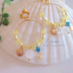 ターコイズ×シェルの夏色イヤリングorピアス  yellow