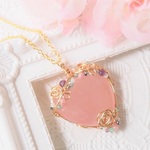 天然石ローズクオーツのネックレス＜Ｎ３３４＞ネックレストップ　ワイヤージュエリー