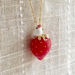 新作＊いちご🍓ロングネックレス 白い鳥 白文鳥   文鳥
