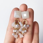 パールと天然石のジャラジャラピンクピアス
