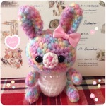 編みぐるみ キャンディモヘアドレッシーなおめかしうさちゃん(受注作製)