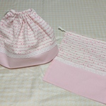ピンク リボン弁当袋 コップ入れ 二点セット