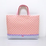 【再販】 ドット×ブルー ストライプ ☆*レッスンバッグ シンプル リボン 北欧 ハンドメイド