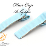 H-26【8個】＊リボン付き ヘアクリップ＊50㎜＊【ベビーブルー】バレッタ ヘアゴム デコ ピン