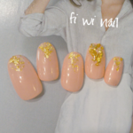 Nude Gold Pebble♡ネイルチップヌーディベージュ ゴールドストーン