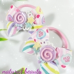 🆕キッズ用✨ゆめかわ♡カラフルハート柄リボンのヘアゴム