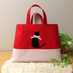 受注生産*黒猫のレッスンバッグ赤