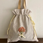 かわいいお花刺繍 巾着バッグ ③