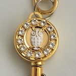 スワロフスキー デコ　リールキーホルダー GD ☆ ふくろう