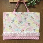 ユニコーン　ゆめかわ ♪ レッスンバッグ ♪ レース　レインボー　ラメ