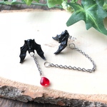 3way・2匹の逆さコウモリとブラッドのノンホールピアス／キモ可愛い／ハロウィンにも(o^^o)／ステンレス304・金属アレルギー対応／メンズ・ユニセックス