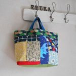 　♫　北欧風パッチ横長トートBAG　♫　青　ペリカン　さかな　トリ