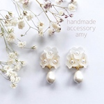 white flower×cotton pearl＊ピアス・イヤリング