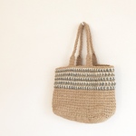 手染め 麻ひもかごbag 肩掛け カーキ×ホワイトの模様編みバッグ Lサイズ  ♡受注制作