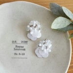 spangle white & brown   刺繍 ピアス /イヤリング