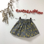 受注製作ギンガムチェックにお花の刺繍風フリルウエストスカート 