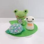 羊毛フェルト 紫陽花 かえるちゃんとてるてる坊主ちゃん