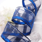 ダークブルーオーガンジー　60㎜幅　ワイヤー入りドイツリボン