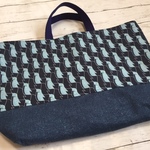 大きめ　レッスンバッグ　　ペンギンプリント×デニム　30×45×10