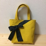 【受注製作】山吹色帆布　トートバック　ブラックリボン