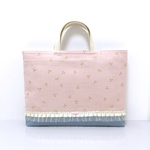 【再販】チェリー ガーゼ パウダーピンク×ブルー☆*レッスンバッグ シンプル リボン 北欧 ハンドメイド 手提げ袋