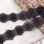 50cm単位 パール付き 立体 フラワー 花 オーガンジー 刺繍 ブレード 黒 BK190325 ハンドメイド 素材