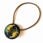 ミモザ 刺繍 ヘアゴム ネイビー