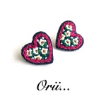デニムハート小花柄刺繍ピアス/イヤリング