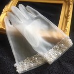 ウエディングショートグローブ【パール付】送料無料 オーガンジー 結婚