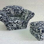 ブライス用　バービー用　ソファー　ソファ　ドール家具　紺花柄Ｄセット