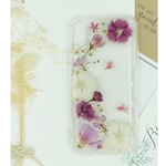 押し花 スマホケース 紫赤 千鳥草 矢車草 ロベリア かすみ草 朝顔 オシロイバナ iPhone ケース