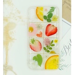 押し花 押しフルーツ スマホケース 果物 いちご イチゴ オレンジ 千鳥草 ノースボール レースフラワー iPhoneケース