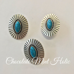 ★3個★オーバル ターコイズ コンチョ  アンティークシルバー oval concho antique silver turquoise