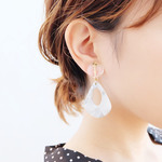 【 chimie vintage-450 】ドイツ製クリアカボションとグレーリングのシンプルイヤリング・ピアス