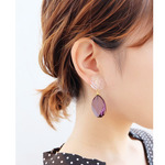 【 chimie vintage-434 】【1点のみ】ドイツヴィンテージ薔薇とヴィンテージパープルクリスタルイヤリング・ピアス