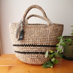 グレーマーブル×ブラックラインの麻紐bag