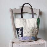 ユニーク＋刺繍＋ベルギーリネン*パッチワーク*丸底バッグ＊
