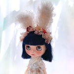 ブライス アウトフィット うさ耳フラワーヘッドドレス モカピンク