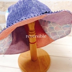 2wayキッズハット北欧blue×pinkリバーシブルあごひもオプション付