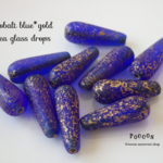 15*6mm sea glass sapphire*gold 縦長/ドロップ チェコビーズ 10個