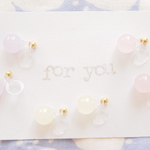 285*"for you"　新作♪　キャンディみたい♪一粒天然石　カルセドニー樹脂ノンホールイヤリング　