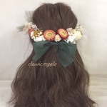 【mmmgri様 専用出品】フルオーダー natural orange ivory green tulle ribbon ヘッドドレス