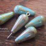 20*10mm turquoise*picasso 縦長/ドロップ チェコビーズ 10個