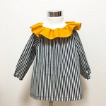再販♡フリルスモック  stripe×mustardyellow+ギュギュっとリボン