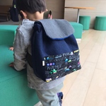 【再販＊受注製作】シンプルデニムベビーリュック＊車柄ポケット