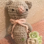♡ あみぐるみ グレーの花くまちゃん ♡